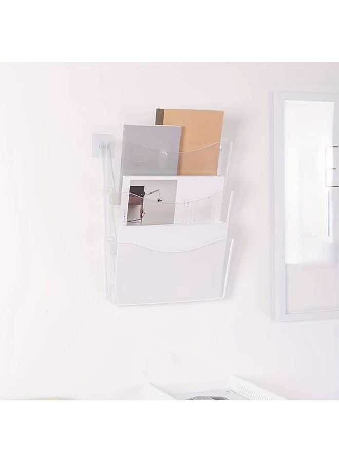 3 قطع منظم الملفات الأبيض الأكريليك المثبت على الحائط 3 طبقات حامل وثائق شفاف موفر للمساحة - Image 4